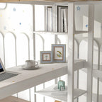Lit mezzanine avec bureau, étagères et échelle, 1 personne - Blanc / Espresso / Gris
