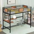 Lit mezzanine double en métal noir/blanc avec bureau et étagères, 1 personne