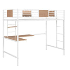 Lit mezzanine double en métal noir/blanc avec bureau et étagères, 1 personne
