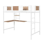 Lit mezzanine double en métal noir/blanc avec bureau et étagères, 1 personne