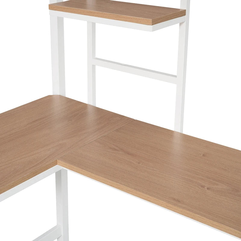 Lit mezzanine double en métal noir/blanc avec bureau et étagères, 1 personne