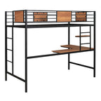 Lit mezzanine double en métal noir/blanc avec bureau et étagères, 1 personne