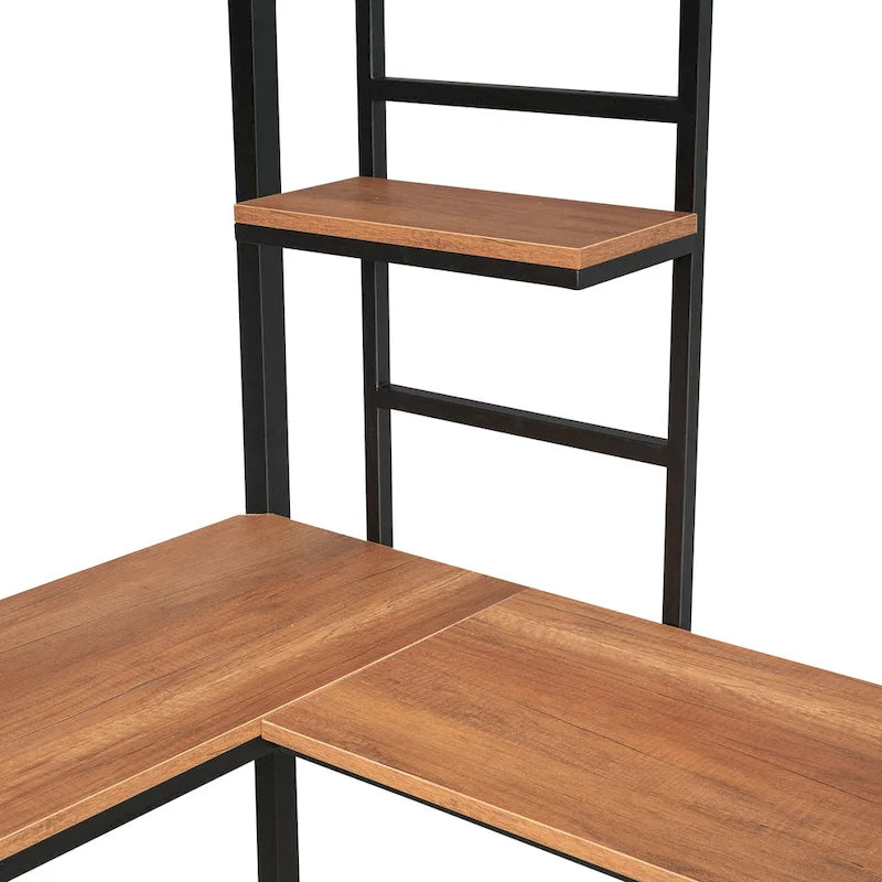 Lit mezzanine double en métal noir/blanc avec bureau et étagères, 1 personne