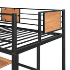 Lit mezzanine double en métal noir/blanc avec bureau et étagères, 1 personne