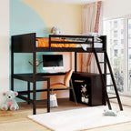 Loft Bed with Shelves and Desk, Wooden Loft Bed with Desk