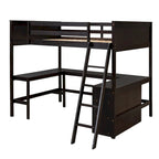 Lit mezzanine pleine grandeur avec bureau et étagères, Expresso/Blanc/Gris, 1 personne