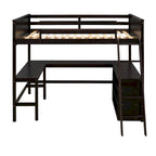 Lit mezzanine pleine grandeur avec bureau et étagères, Expresso/Blanc/Gris, 1 personne