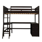 Lit mezzanine pleine grandeur avec bureau et étagères, Expresso/Blanc/Gris, 1 personne