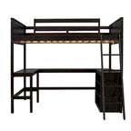 Lit mezzanine pleine grandeur avec bureau et étagères, Expresso/Blanc/Gris, 1 personne