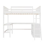 Lit mezzanine pleine grandeur avec bureau et étagères, Expresso/Blanc/Gris, 1 personne