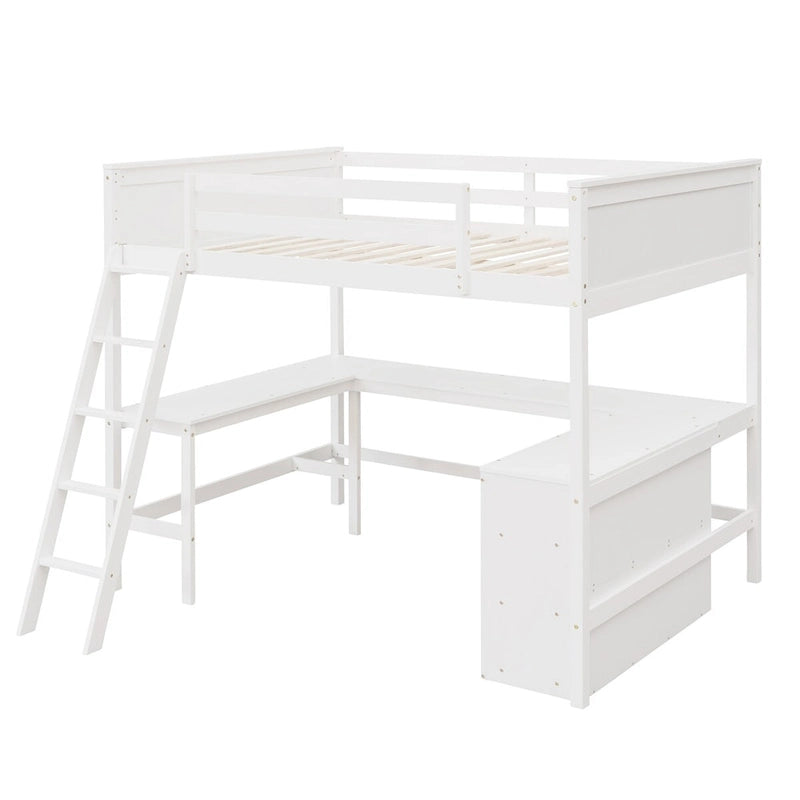 Lit mezzanine pleine grandeur avec bureau et étagères, Expresso/Blanc/Gris, 1 personne