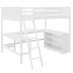 Lit mezzanine pleine grandeur avec bureau et étagères, Expresso/Blanc/Gris, 1 personne