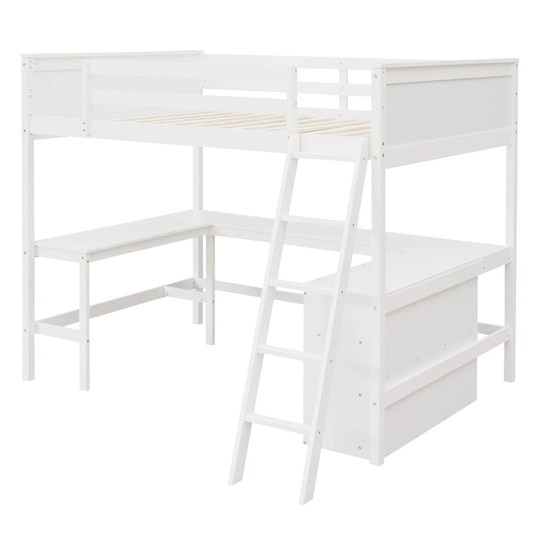 Lit mezzanine pleine grandeur avec bureau et étagères, Expresso/Blanc/Gris, 1 personne