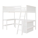 Lit mezzanine pleine grandeur avec bureau et étagères, Expresso/Blanc/Gris, 1 personne