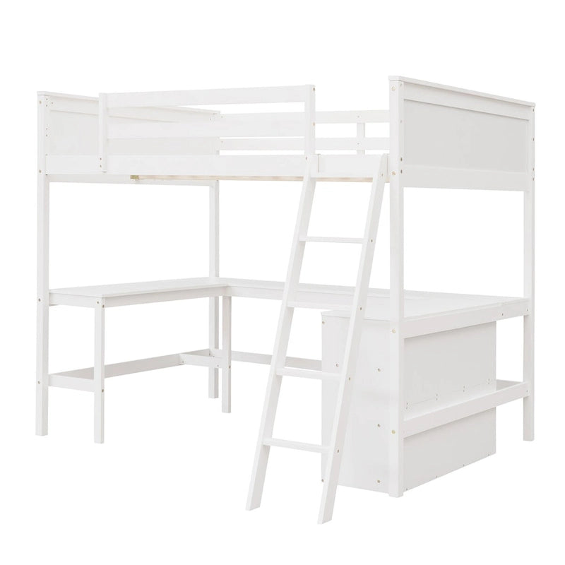 Lit mezzanine pleine grandeur avec bureau et étagères, Expresso/Blanc/Gris, 1 personne