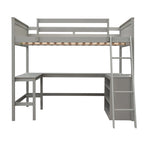 Lit mezzanine pleine grandeur avec bureau et étagères, Expresso/Blanc/Gris, 1 personne