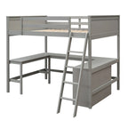 Lit mezzanine pleine grandeur avec bureau et étagères, Expresso/Blanc/Gris, 1 personne