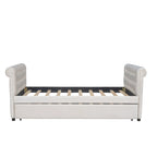 Lit de repos simple rembourré beige/gris avec tiroirs, lattes en bois, 1 personne