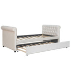 Lit de repos simple rembourré beige/gris avec tiroirs, lattes en bois, 1 personne