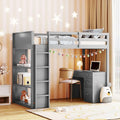 Lit mezzanine jumeau gris/marron avec bureau, étagères et échelle – Simple
