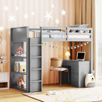 Twin Size Loft Bed with Ladder, Shelves, and Desk