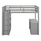 Lit mezzanine jumeau gris/marron avec bureau, étagères et échelle – Simple