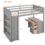 Lit mezzanine jumeau gris/marron avec bureau, étagères et échelle – Simple