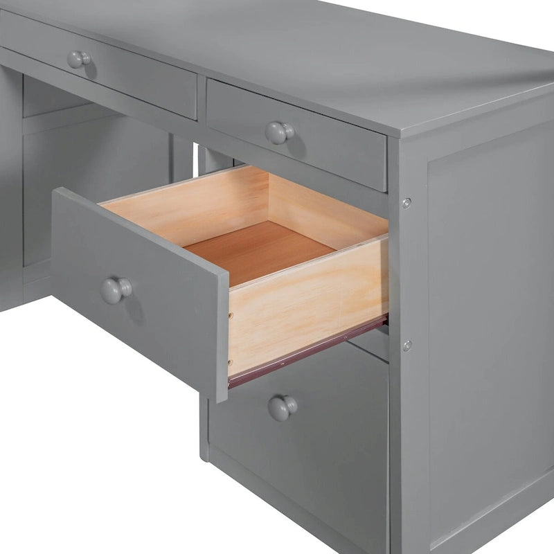 Lit mezzanine jumeau gris/marron avec bureau, étagères et échelle – Simple