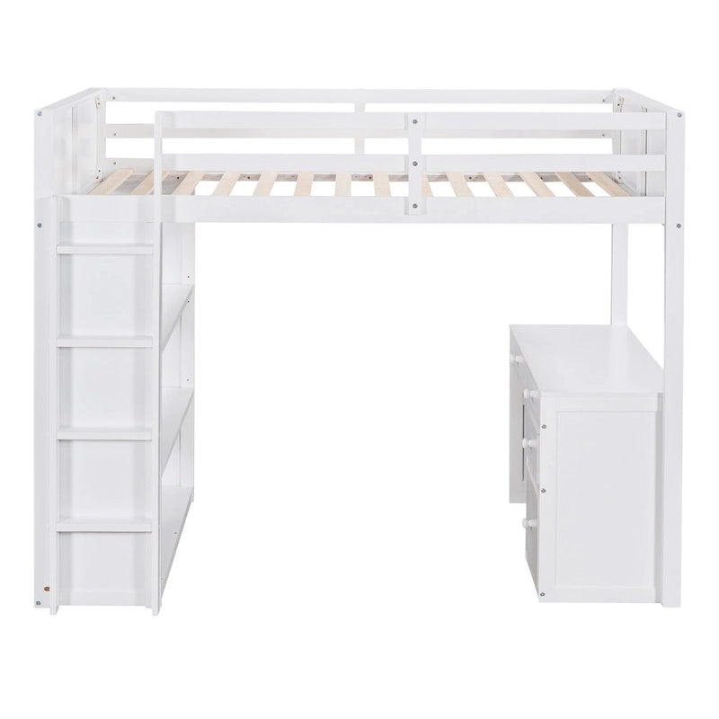 Lit mezzanine jumeau gris/marron avec bureau, étagères et échelle – Simple