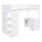 Lit mezzanine jumeau gris/marron avec bureau, étagères et échelle – Simple