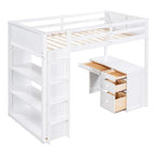 Lit mezzanine jumeau gris/marron avec bureau, étagères et échelle – Simple
