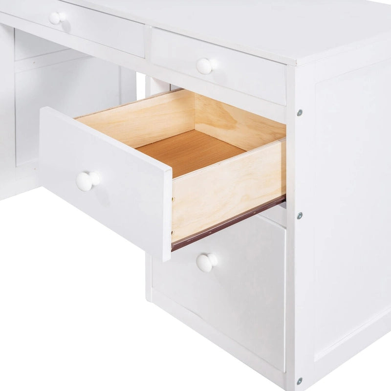 Lit mezzanine jumeau gris/marron avec bureau, étagères et échelle – Simple