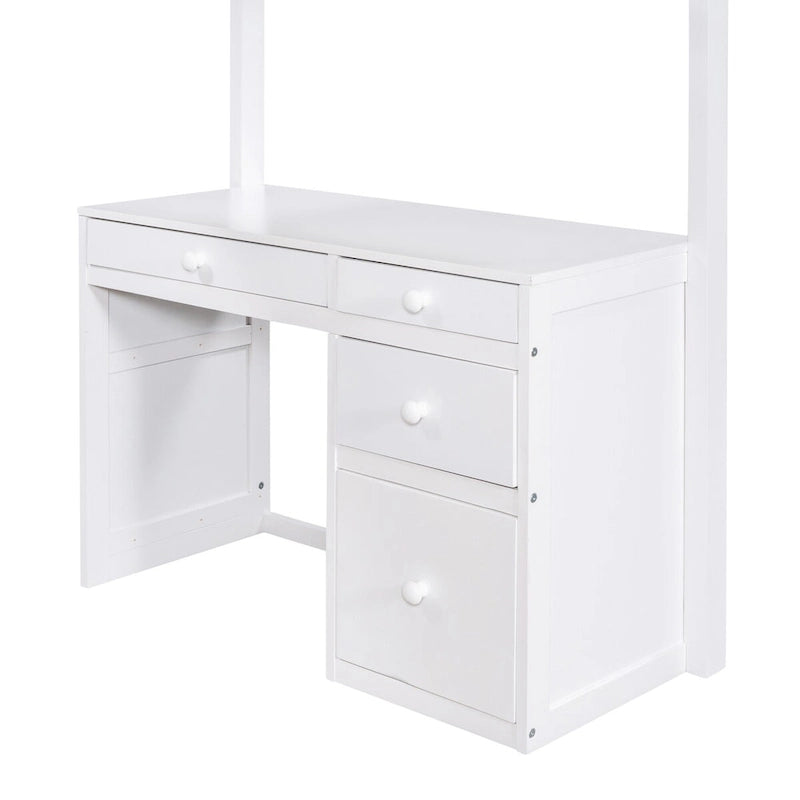 Lit mezzanine jumeau gris/marron avec bureau, étagères et échelle – Simple