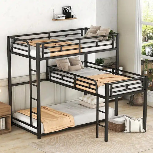 L-shaped Metal Triple Bunk Bed