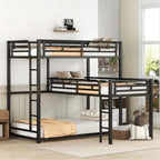 Lit superposé triple en métal noir en forme de L, taille jumeau, 3 couchages
