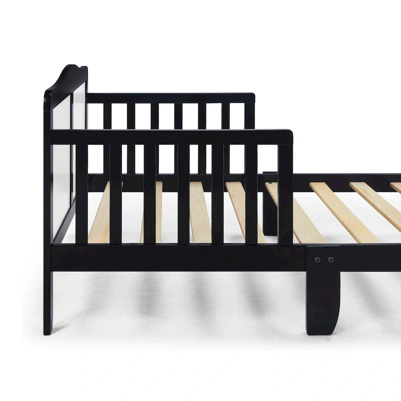 Lit pour tout-petit en bois massif avec barrières de sécurité | Gris/Blanc/Espresso/Noir/Naturel | Simple