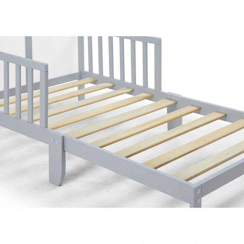 Lit pour tout-petit en bois massif avec barrières de sécurité | Gris/Blanc/Espresso/Noir/Naturel | Simple