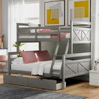 Bunk Bed with Ladder, Two Storage Drawers, Safety Guardrail