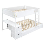 Lit superposé double avec lit gigogne, bureau et rangement blanc et noyer / blanc, 3 couchages