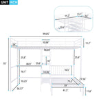 Lit superposé en métal une place et demie sur une place avec bureau et étagères, noir/blanc, 2 couchages