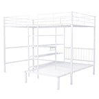Lit superposé en métal une place et demie sur une place avec bureau et étagères, noir/blanc, 2 couchages