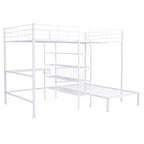Lit superposé en métal une place et demie sur une place avec bureau et étagères, noir/blanc, 2 couchages