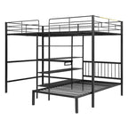Lit superposé en métal une place et demie sur une place avec bureau et étagères, noir/blanc, 2 couchages
