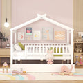 Lit de repos en forme de maison avec lit gigogne double, taille double, pour 2 personnes, blanc/noyer/naturel/gris