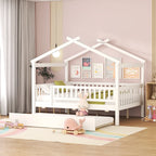 Lit de repos en forme de maison avec lit gigogne double, taille double, pour 2 personnes, blanc/noyer/naturel/gris