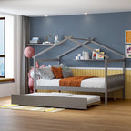 Lit de repos en forme de maison avec lit gigogne double, taille double, pour 2 personnes, blanc/noyer/naturel/gris