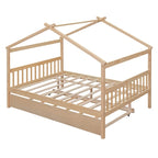 Lit de repos en forme de maison avec lit gigogne double, taille double, pour 2 personnes, blanc/noyer/naturel/gris