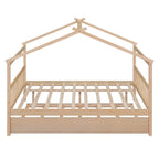 Lit de repos en forme de maison avec lit gigogne double, taille double, pour 2 personnes, blanc/noyer/naturel/gris