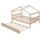 Lit de repos en forme de maison avec lit gigogne double, taille double, pour 2 personnes, blanc/noyer/naturel/gris