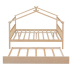 Lit de repos en forme de maison avec lit gigogne double, taille double, pour 2 personnes, blanc/noyer/naturel/gris